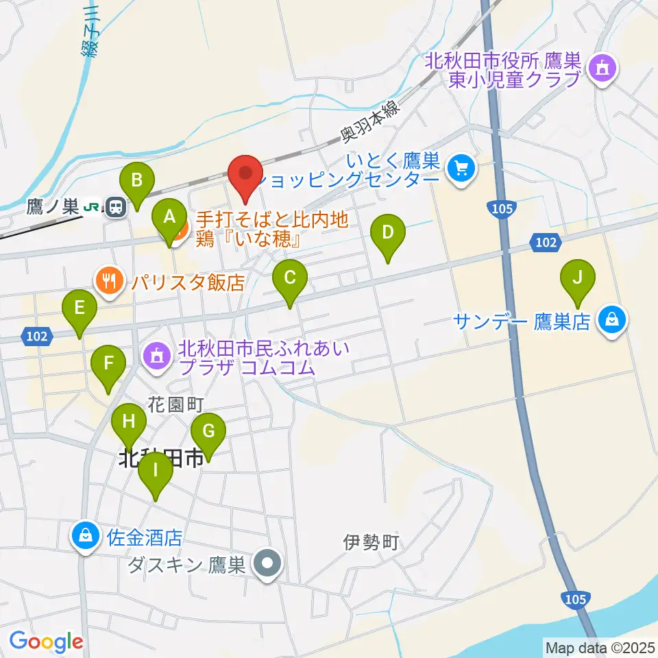 北秋田市文化会館ファルコン周辺の駐車場・コインパーキング一覧地図