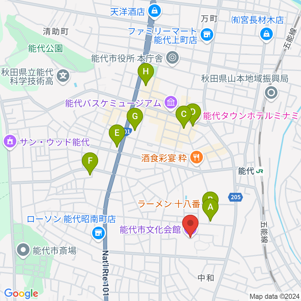 能代市文化会館周辺の駐車場・コインパーキング一覧地図