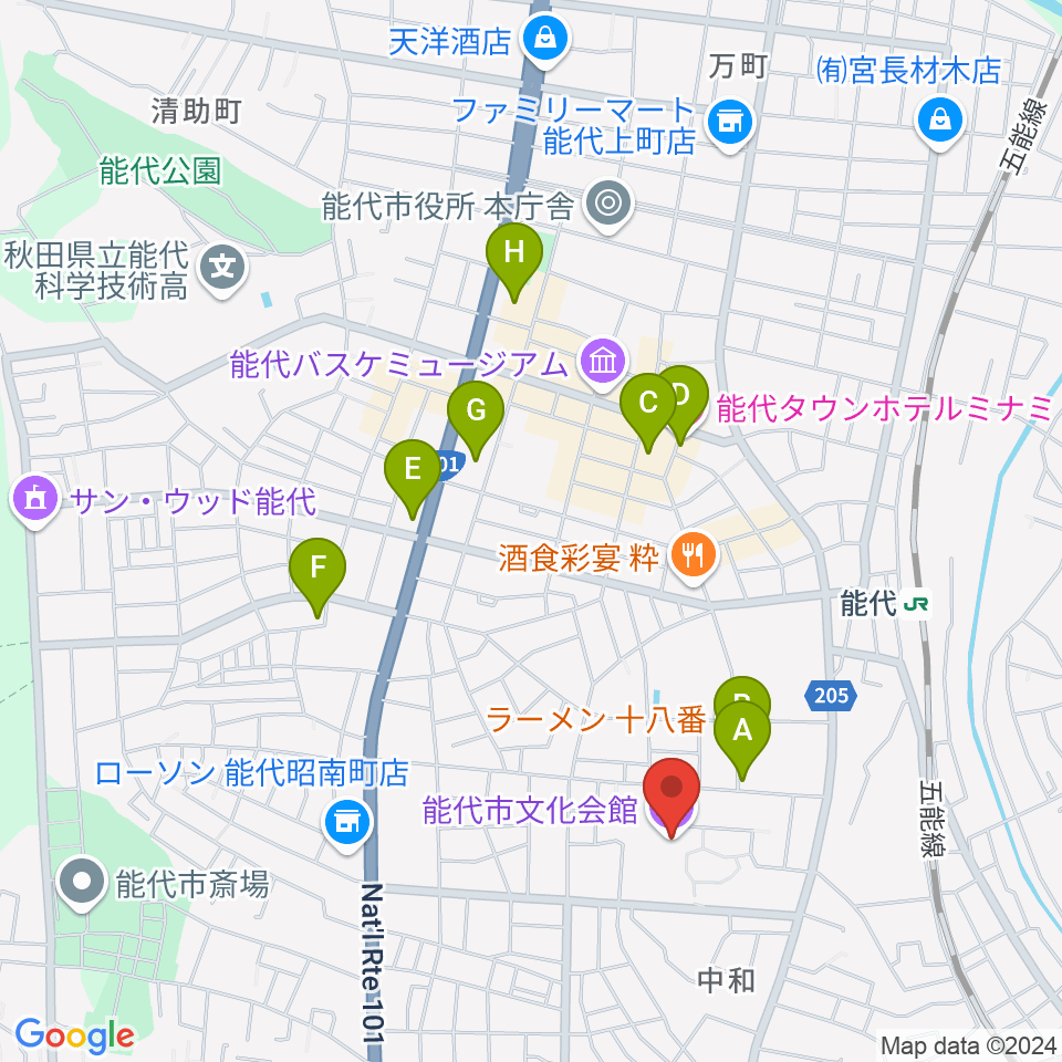 能代市文化会館周辺の駐車場・コインパーキング一覧地図