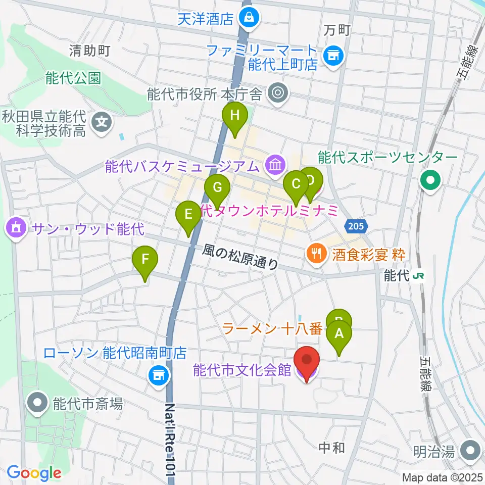 能代市文化会館周辺の駐車場・コインパーキング一覧地図