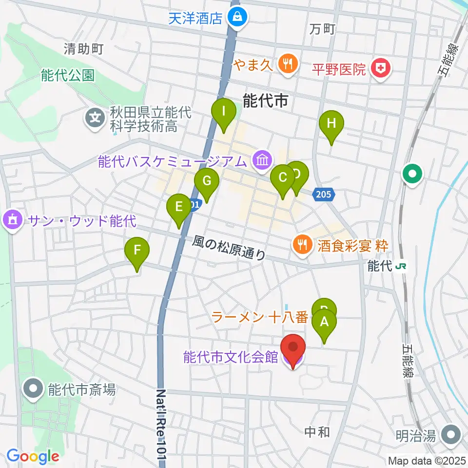 能代市文化会館周辺の駐車場・コインパーキング一覧地図