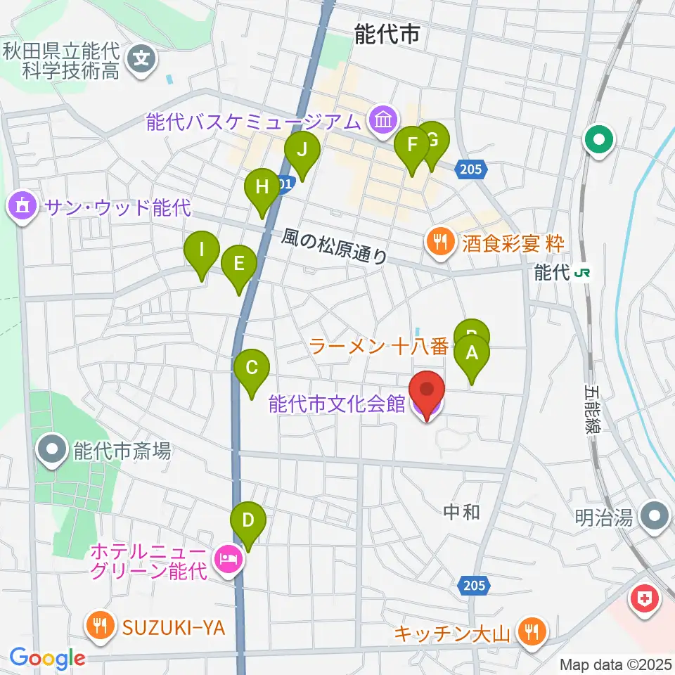 能代市文化会館周辺の駐車場・コインパーキング一覧地図