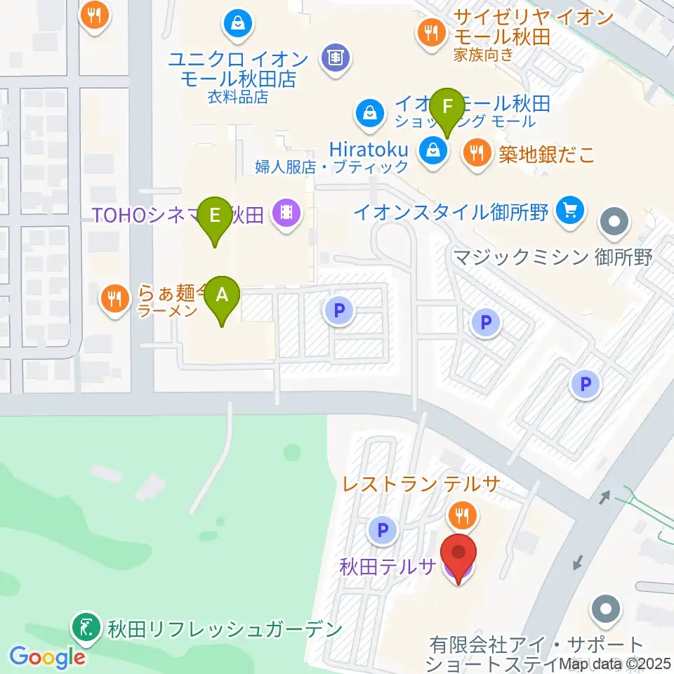 秋田テルサ周辺の駐車場・コインパーキング一覧地図