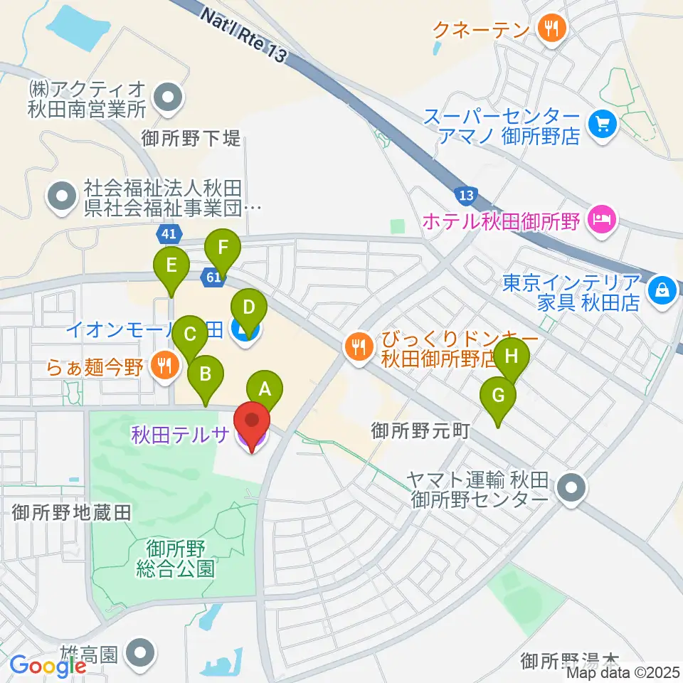 秋田テルサ周辺の駐車場・コインパーキング一覧地図