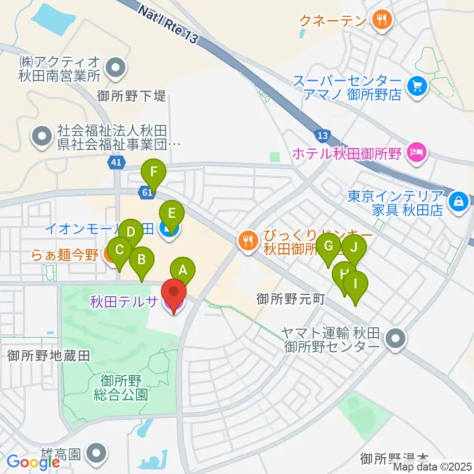 秋田テルサ周辺の駐車場・コインパーキング一覧地図