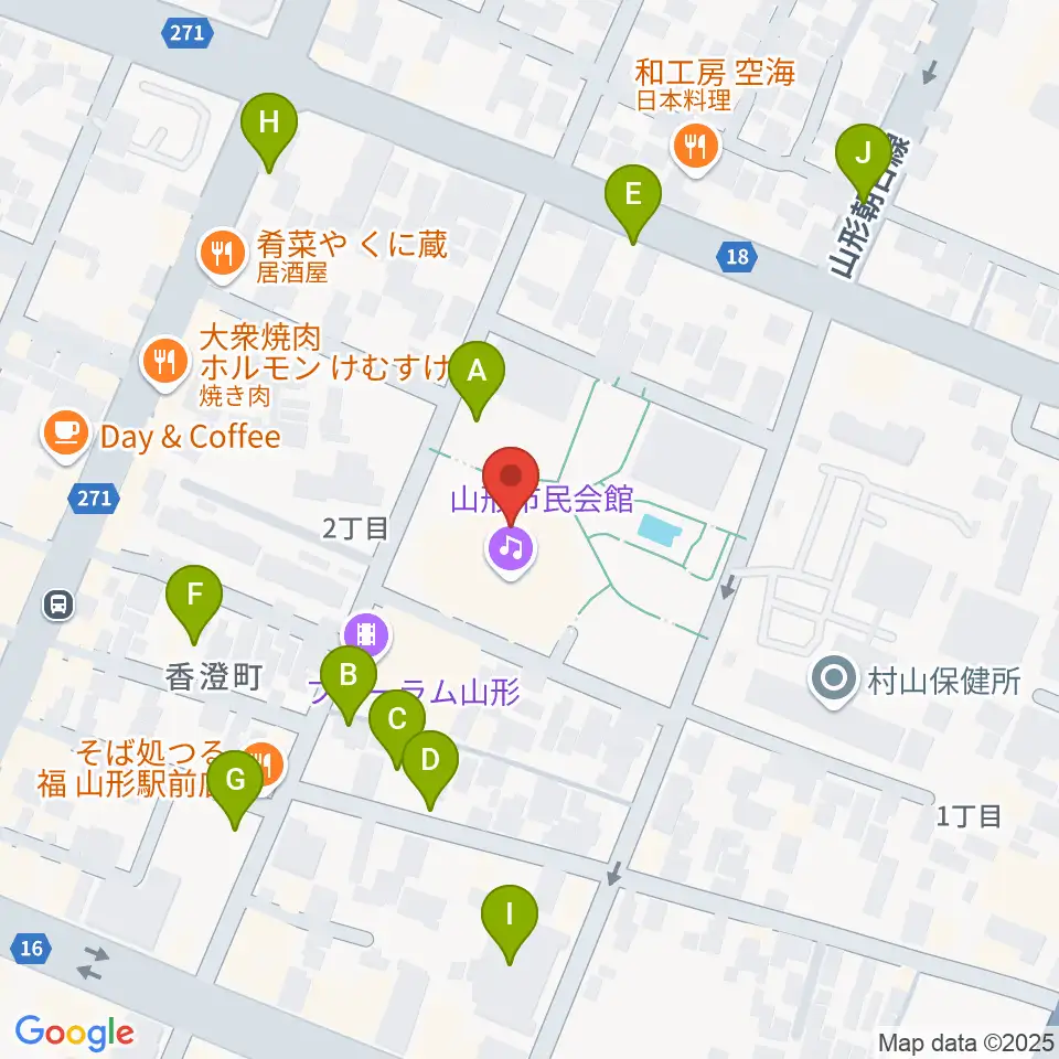 山形市民会館周辺の駐車場・コインパーキング一覧地図