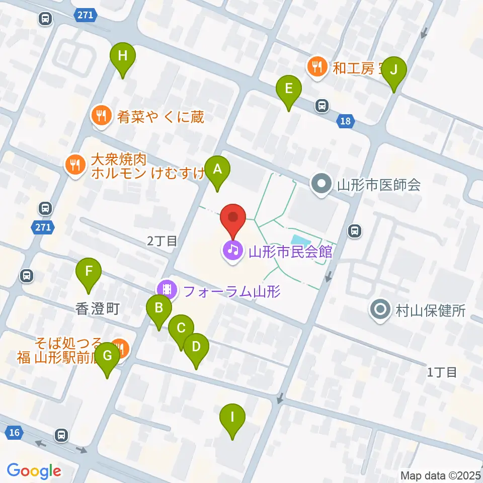 山形市民会館周辺の駐車場・コインパーキング一覧地図