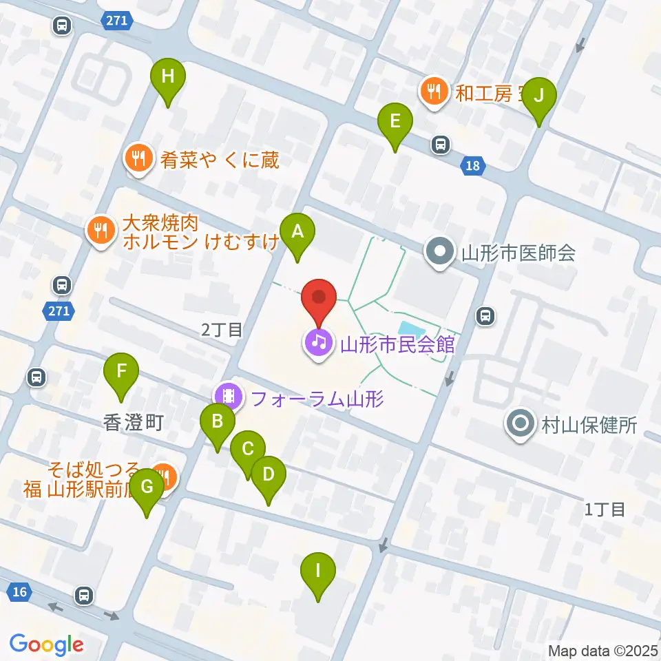 山形市民会館周辺の駐車場・コインパーキング一覧地図