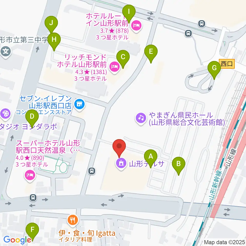 山形テルサホール周辺の駐車場・コインパーキング一覧地図