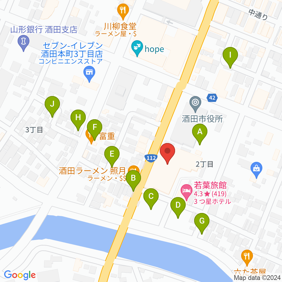 酒田市民会館 希望ホール周辺の駐車場・コインパーキング一覧地図