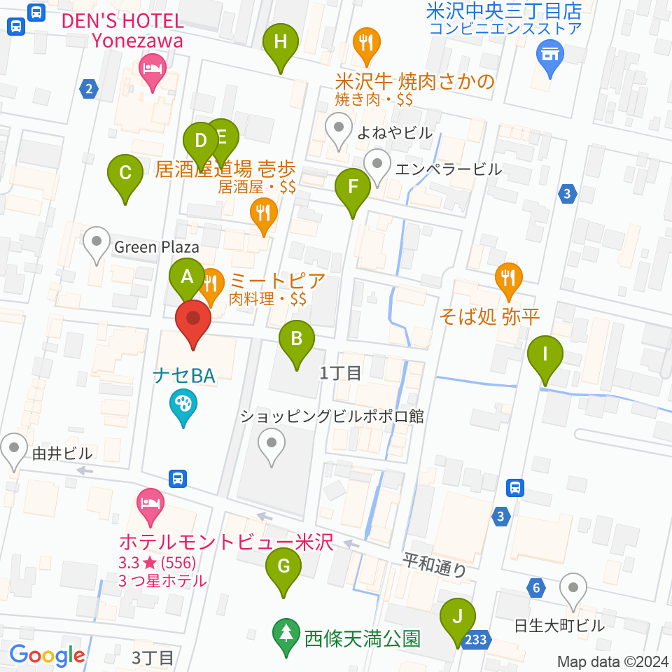 米沢市市民文化会館周辺の駐車場・コインパーキング一覧地図