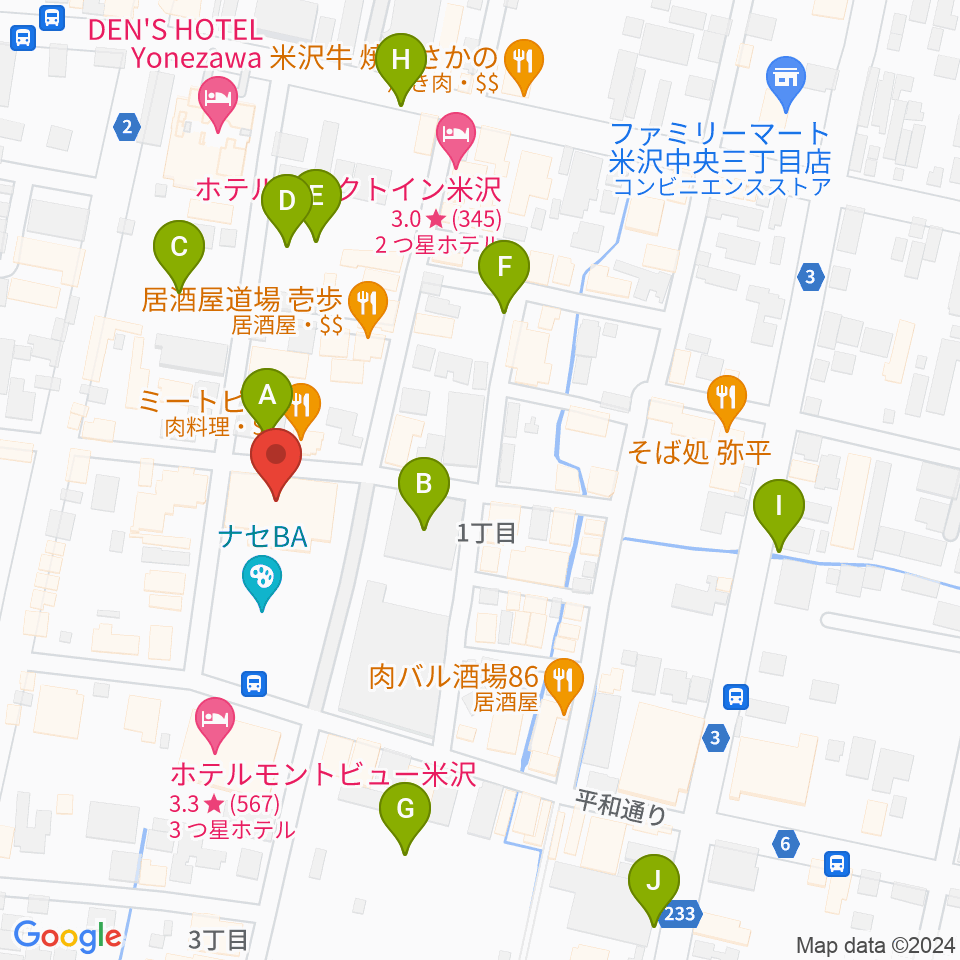 米沢市市民文化会館周辺の駐車場・コインパーキング一覧地図