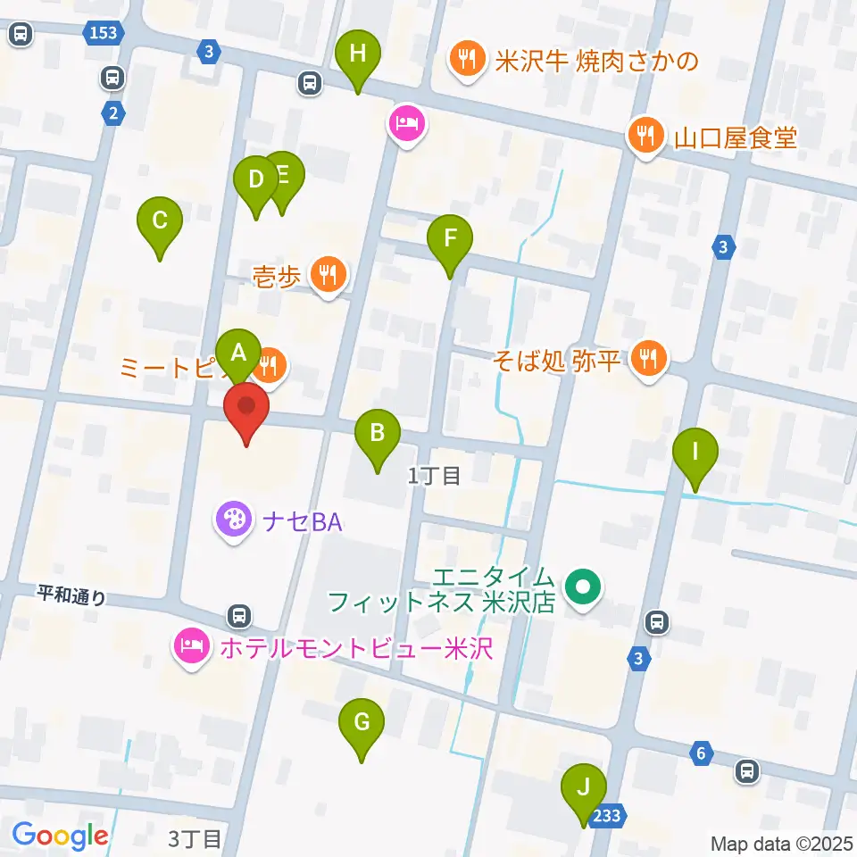 米沢市市民文化会館周辺の駐車場・コインパーキング一覧地図