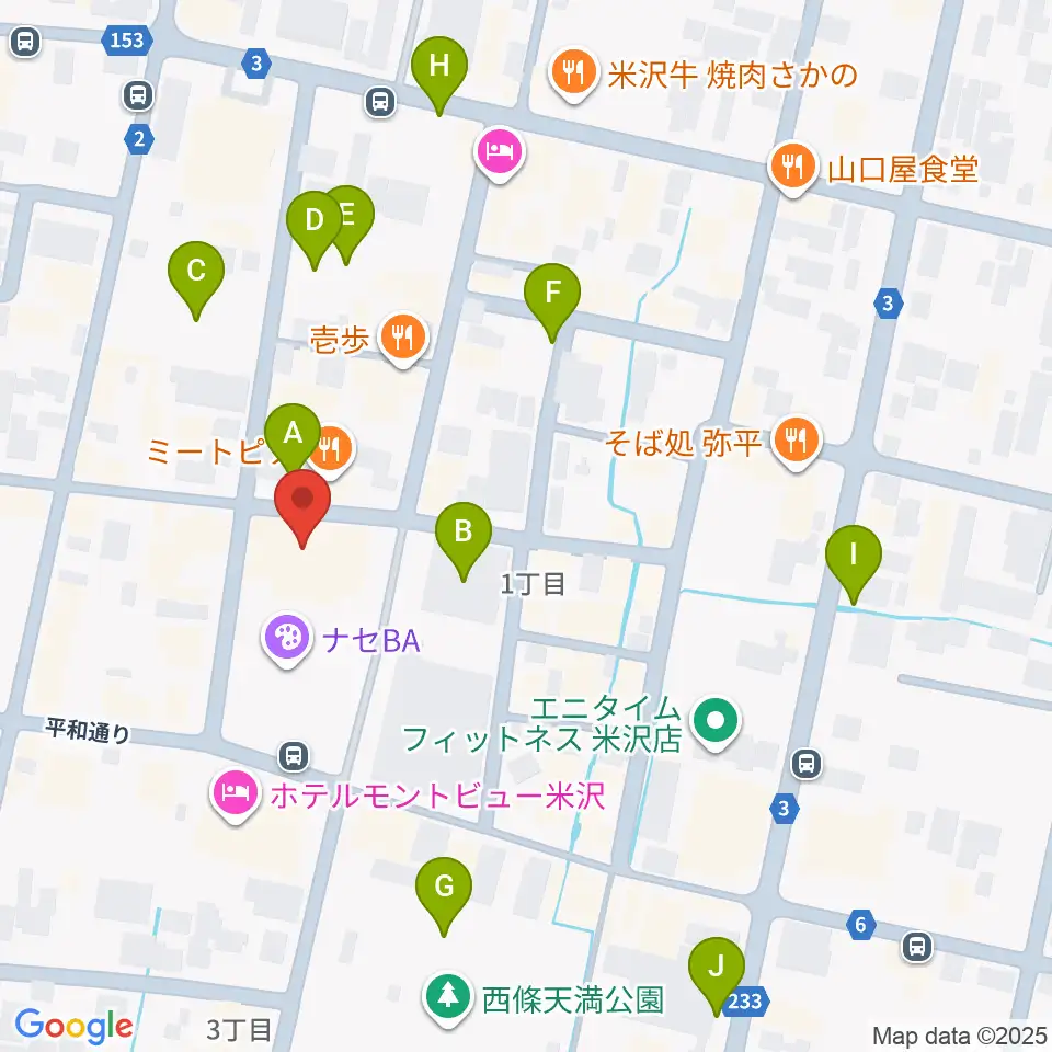 米沢市市民文化会館周辺の駐車場・コインパーキング一覧地図