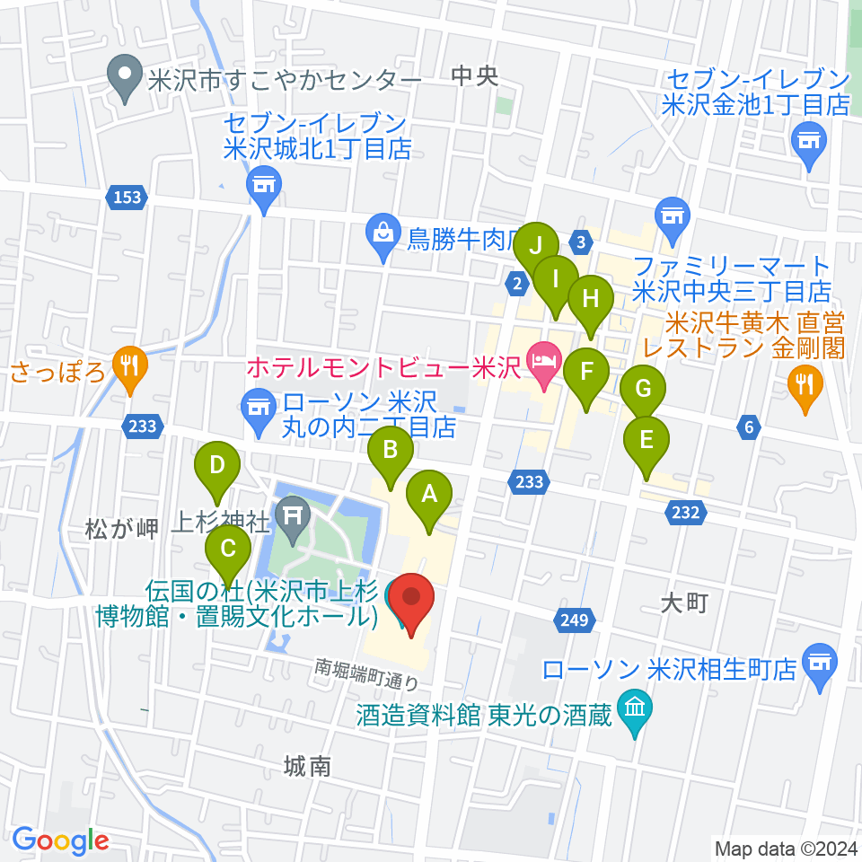 伝国の杜 置賜文化ホール周辺の駐車場・コインパーキング一覧地図