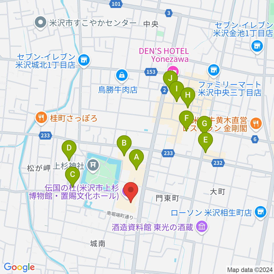 伝国の杜 置賜文化ホール周辺の駐車場・コインパーキング一覧地図