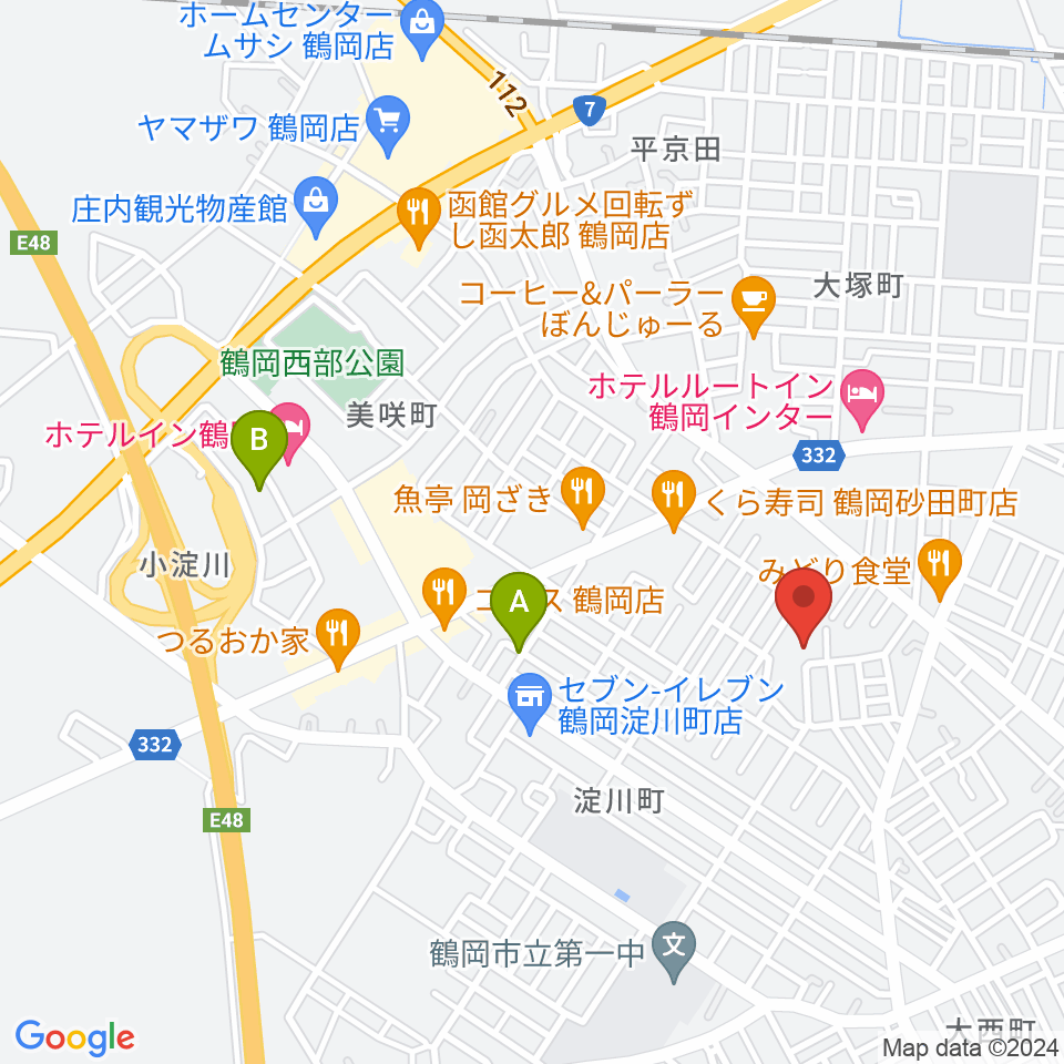 鶴岡市中央公民館周辺の駐車場・コインパーキング一覧地図