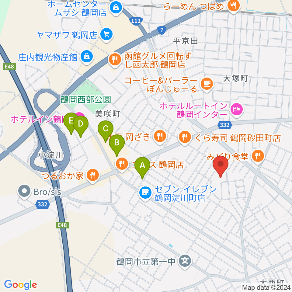 鶴岡市中央公民館周辺の駐車場・コインパーキング一覧地図