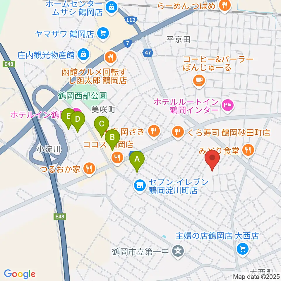 鶴岡市中央公民館周辺の駐車場・コインパーキング一覧地図