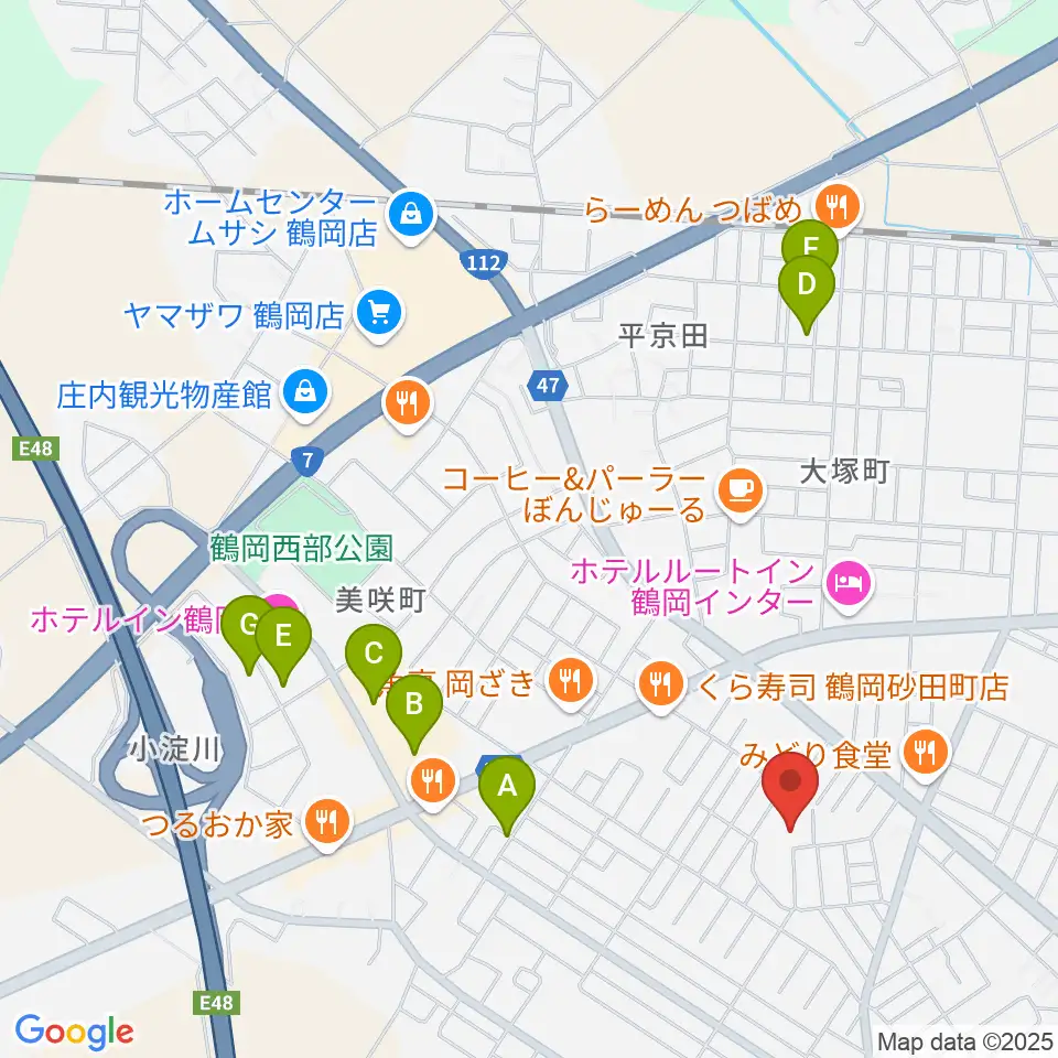 鶴岡市中央公民館周辺の駐車場・コインパーキング一覧地図
