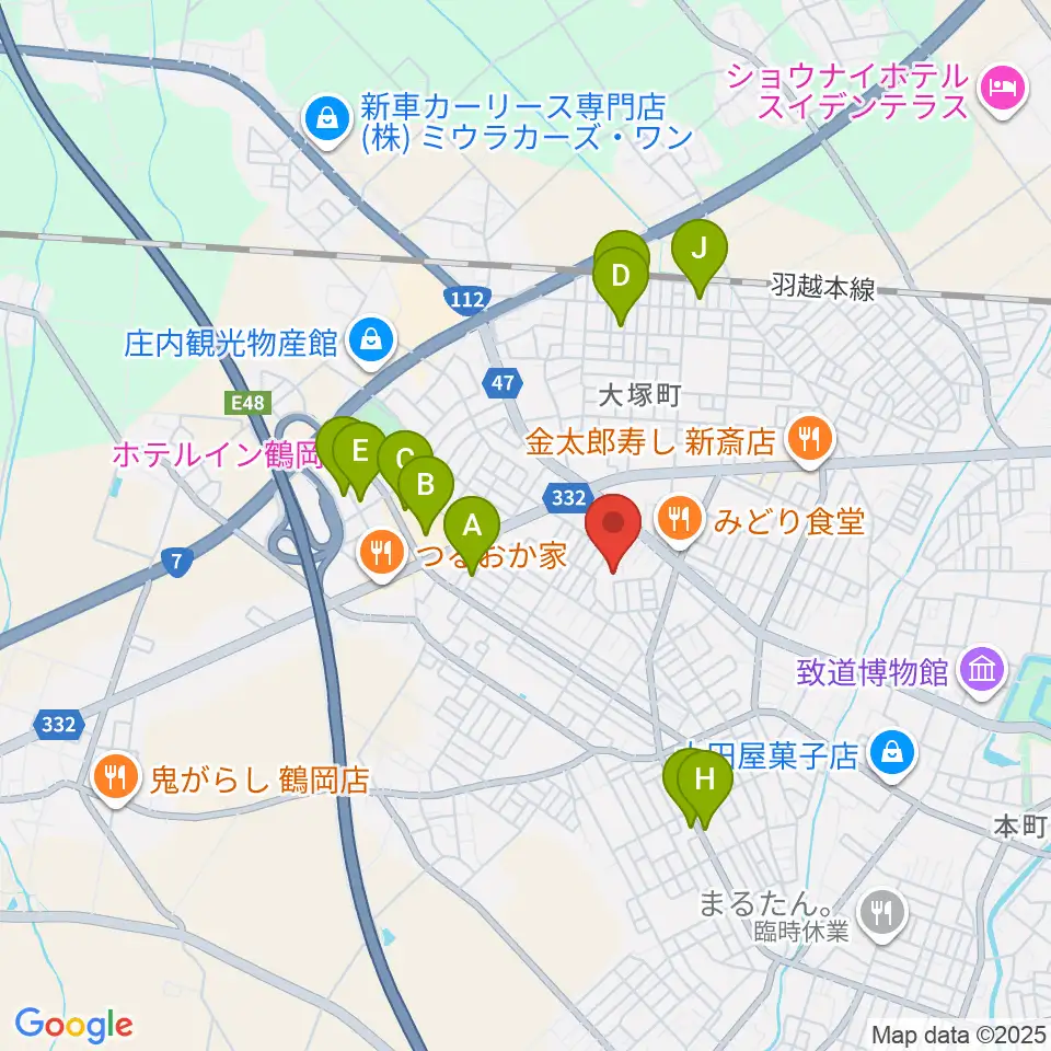 鶴岡市中央公民館周辺の駐車場・コインパーキング一覧地図