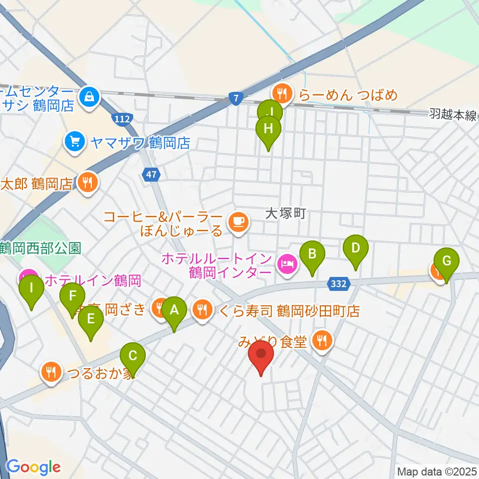 鶴岡市中央公民館周辺の駐車場・コインパーキング一覧地図