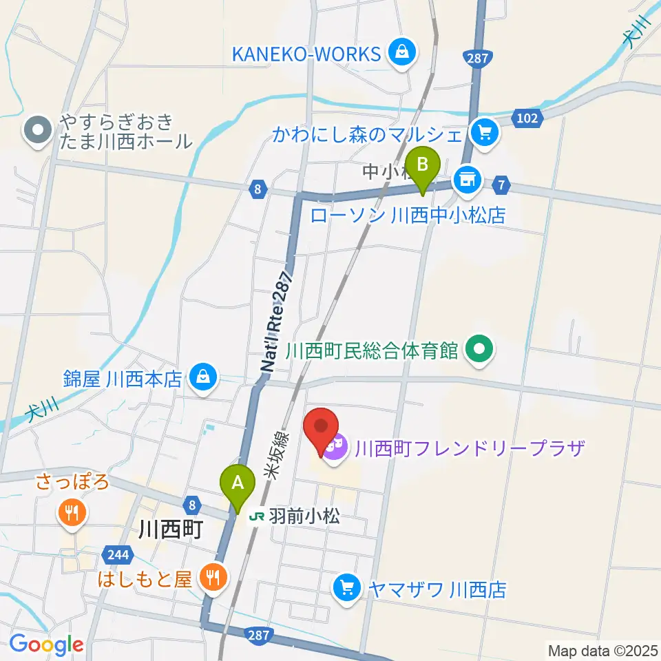 川西町フレンドリープラザ周辺の駐車場・コインパーキング一覧地図
