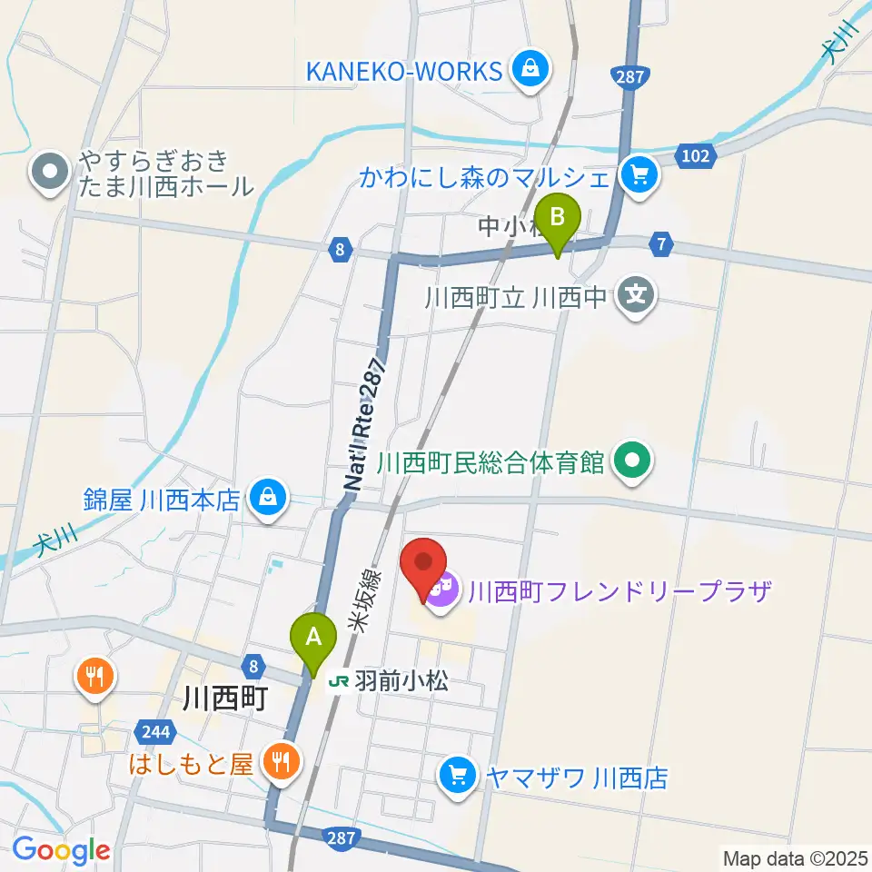 川西町フレンドリープラザ周辺の駐車場・コインパーキング一覧地図