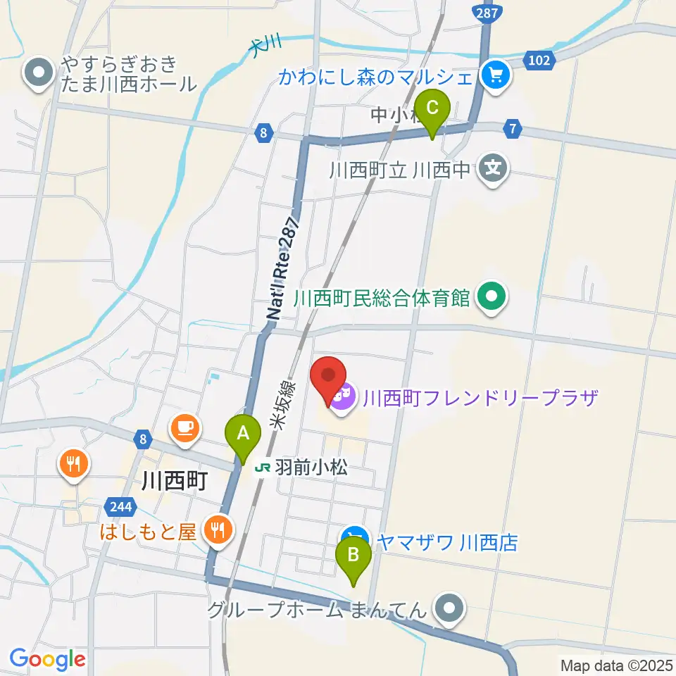 川西町フレンドリープラザ周辺の駐車場・コインパーキング一覧地図
