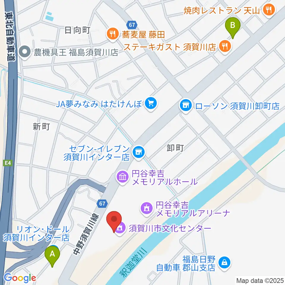 須賀川市文化センター周辺の駐車場・コインパーキング一覧地図