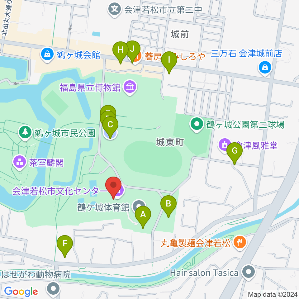 会津若松市文化センター周辺の駐車場・コインパーキング一覧地図