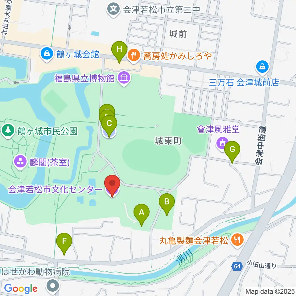 会津若松市文化センター周辺の駐車場・コインパーキング一覧地図