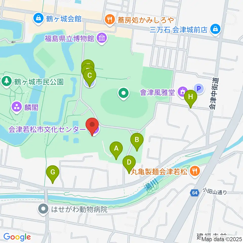 会津若松市文化センター周辺の駐車場・コインパーキング一覧地図