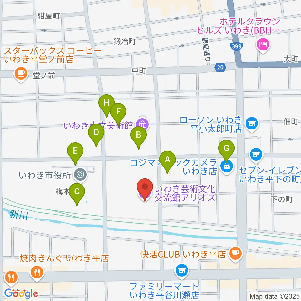 いわき芸術文化交流館アリオス周辺の駐車場・コインパーキング一覧地図