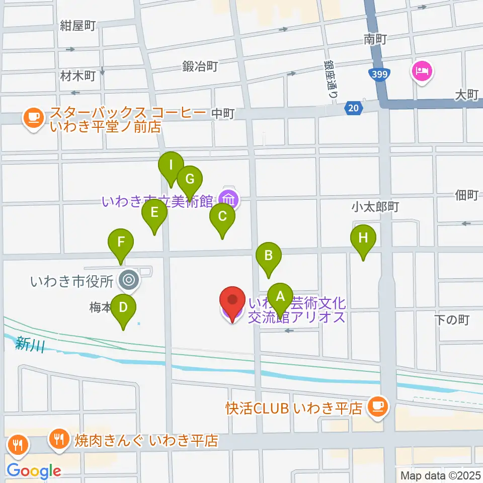 いわき芸術文化交流館アリオス周辺の駐車場・コインパーキング一覧地図