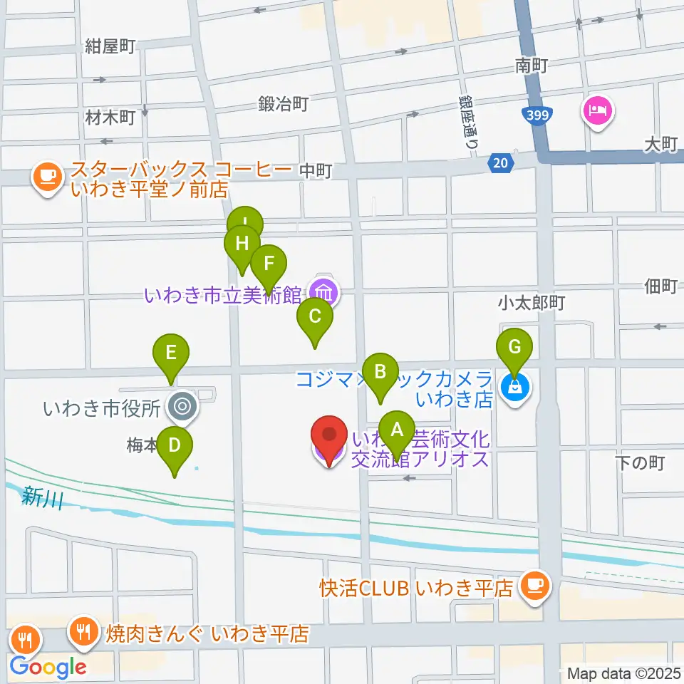 いわき芸術文化交流館アリオス周辺の駐車場・コインパーキング一覧地図