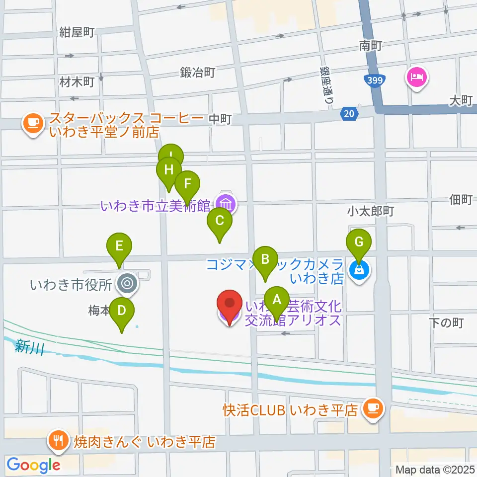 いわき芸術文化交流館アリオス周辺の駐車場・コインパーキング一覧地図