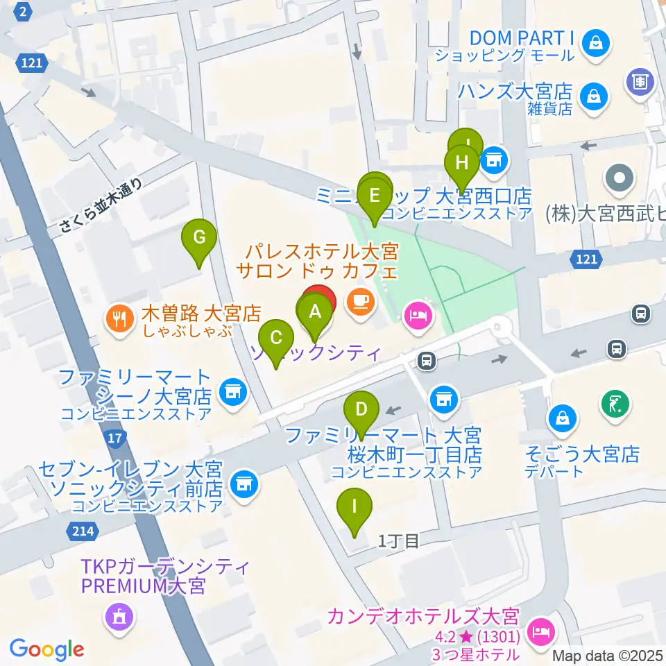 大宮ソニックシティホール周辺の駐車場・コインパーキング一覧地図