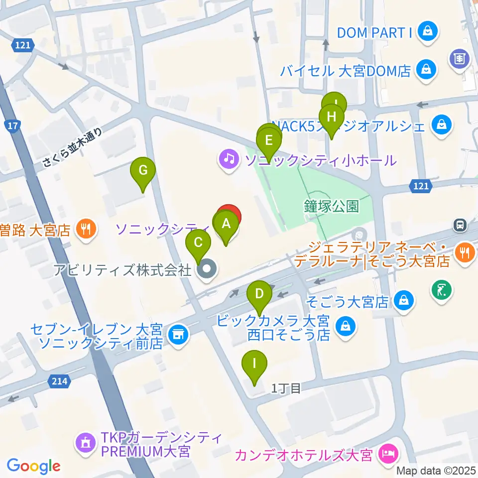大宮ソニックシティホール周辺の駐車場・コインパーキング一覧地図