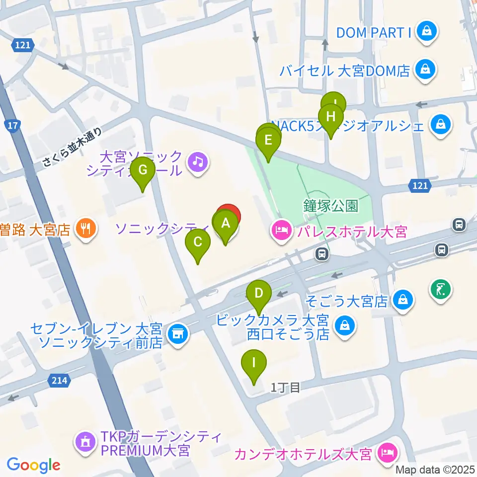大宮ソニックシティホール周辺の駐車場・コインパーキング一覧地図