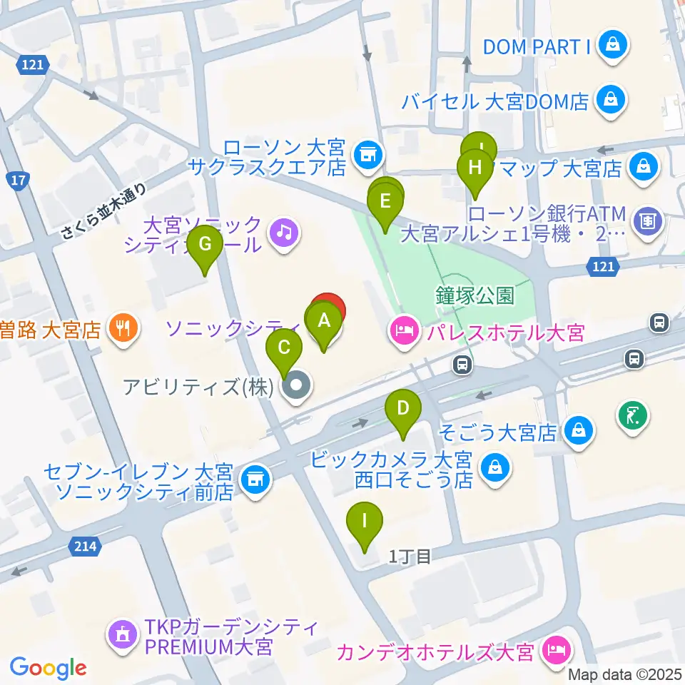 大宮ソニックシティホール周辺の駐車場・コインパーキング一覧地図