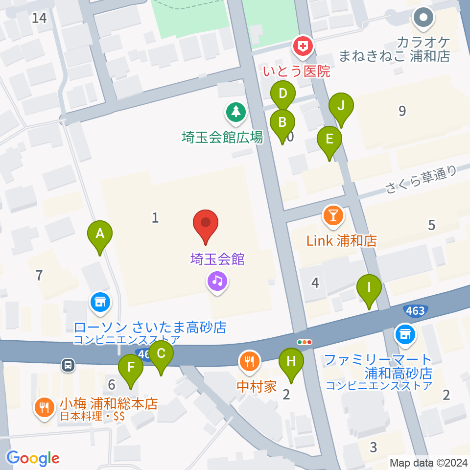 埼玉会館周辺の駐車場・コインパーキング一覧地図