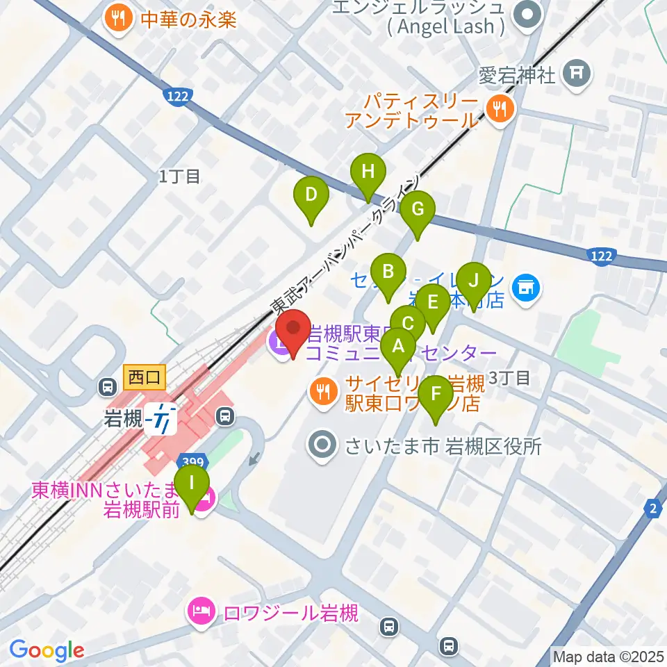 岩槻駅東口コミュニティセンター周辺の駐車場・コインパーキング一覧地図