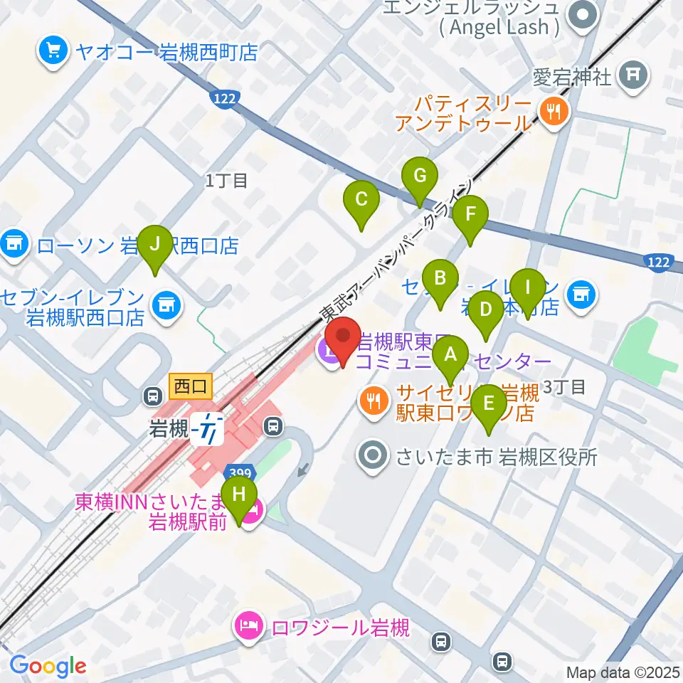 岩槻駅東口コミュニティセンター周辺の駐車場・コインパーキング一覧地図