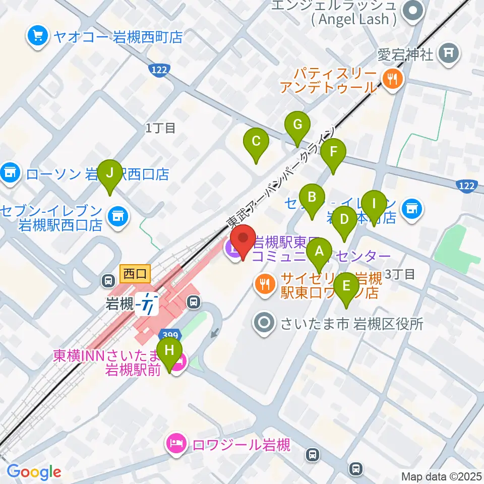 岩槻駅東口コミュニティセンター周辺の駐車場・コインパーキング一覧地図