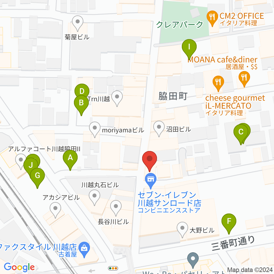 川越Jammin'周辺の駐車場・コインパーキング一覧地図
