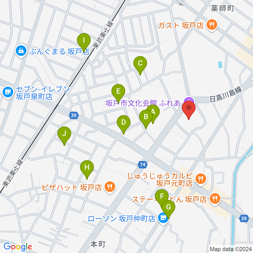 坂戸市文化会館ふれあ周辺の駐車場・コインパーキング一覧地図