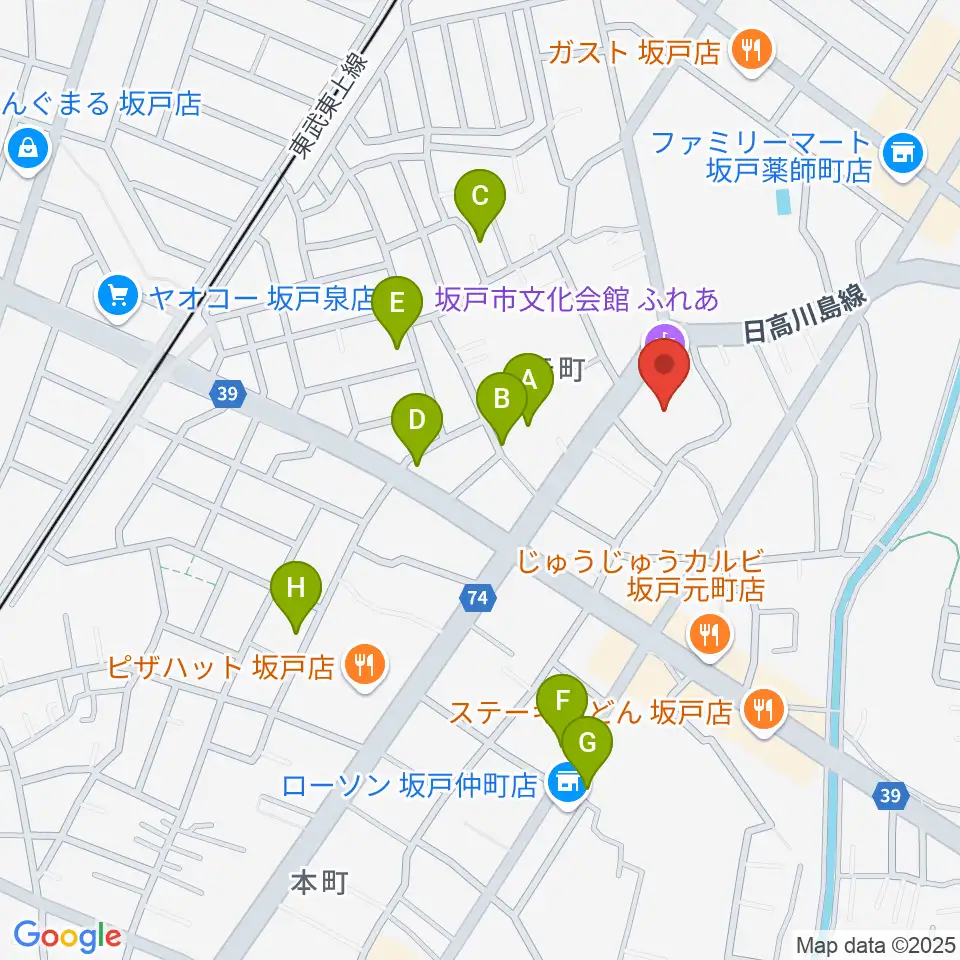 坂戸市文化会館ふれあ周辺の駐車場・コインパーキング一覧地図