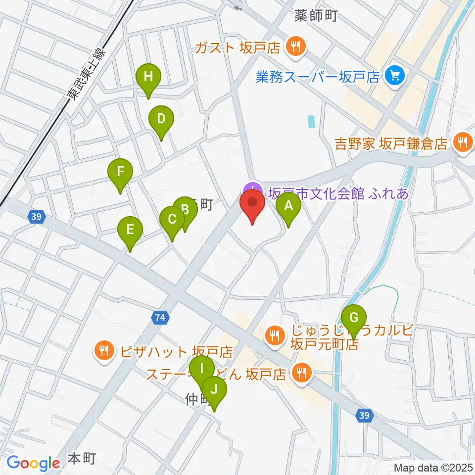 坂戸市文化会館ふれあ周辺の駐車場・コインパーキング一覧地図