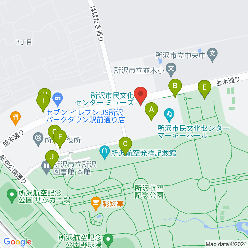 所沢市民文化センターミューズ周辺の駐車場・コインパーキング一覧地図